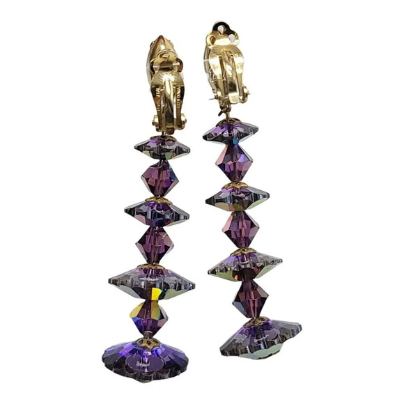Lewis Segal California Vintage AB Graduated Purple Glass Flower Bead Clip On Dan